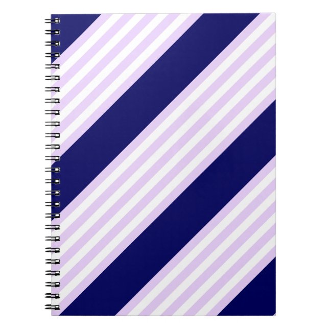 Lilac and white stripes pattern with navy blue notebook (Front)