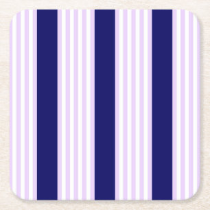 Lilac and white stripes pattern with navy blue square paper coaster