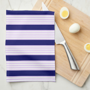 Lilac and white stripes pattern with navy blue tea towel