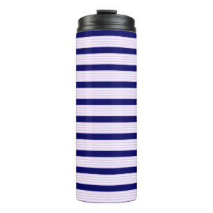 Lilac and white stripes pattern with navy blue thermal tumbler