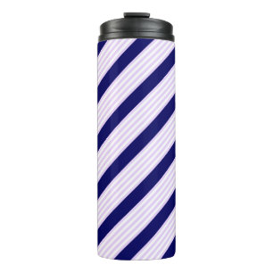 Lilac and white stripes pattern with navy blue thermal tumbler