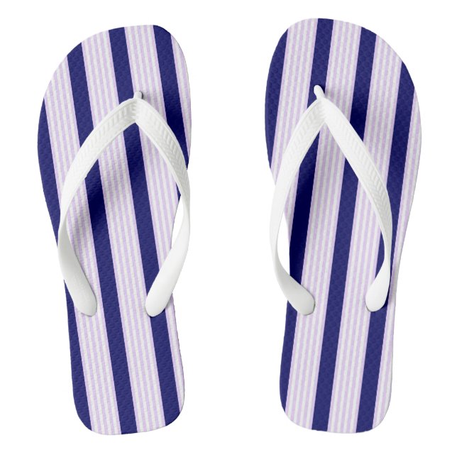 Lilac and white stripes pattern with navy blue thongs (Footbed)