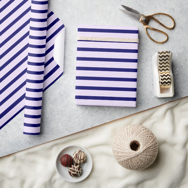 Lilac and white stripes pattern with navy blue wrapping paper (Crafts)
