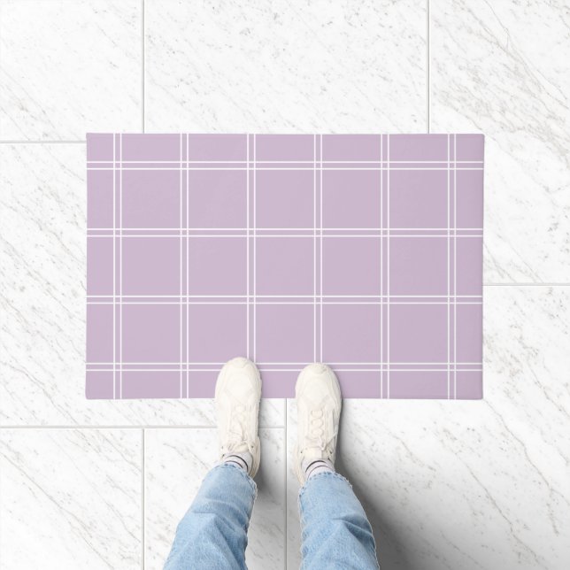Lilac and White Windowpane Check Doormat (Indoor)