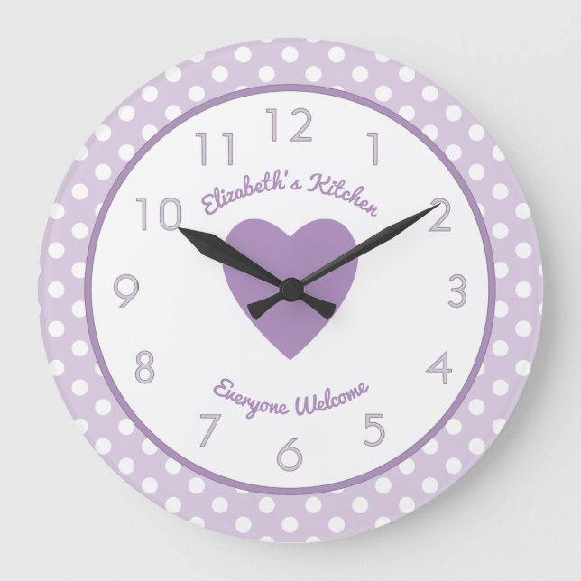 Lilac and white with polka dots and a name large clock (Front)