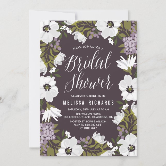 Lilac Anemone Blooms Bridal Shower Invitation (Front)