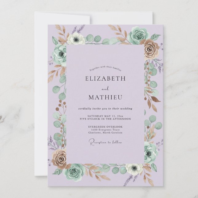 Lilac Anemone Eucalyptus Wedding Invitation (Front)