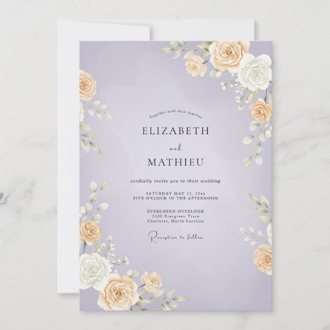 Lilac Apricot Rose Wedding Invitation (Front)