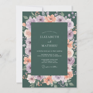 Lilac Apricot Teal Wreath Wedding Invitation