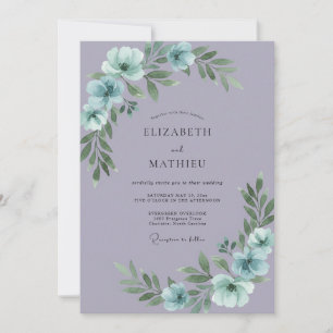 Lilac Aqua Anemone Wedding Invitation