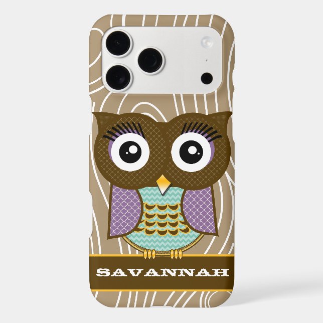 Lilac & Aqua Owl Wood Grain Zig Zag Choose Colours (Back)
