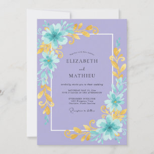 Lilac Aqua Painted Wedding Invitation