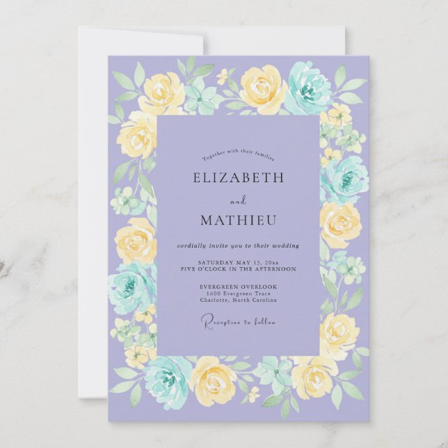 Lilac Aqua Peony Wedding Invitation (Front)