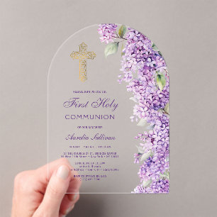 Lilac Arch First Communion Acrylic Invitations