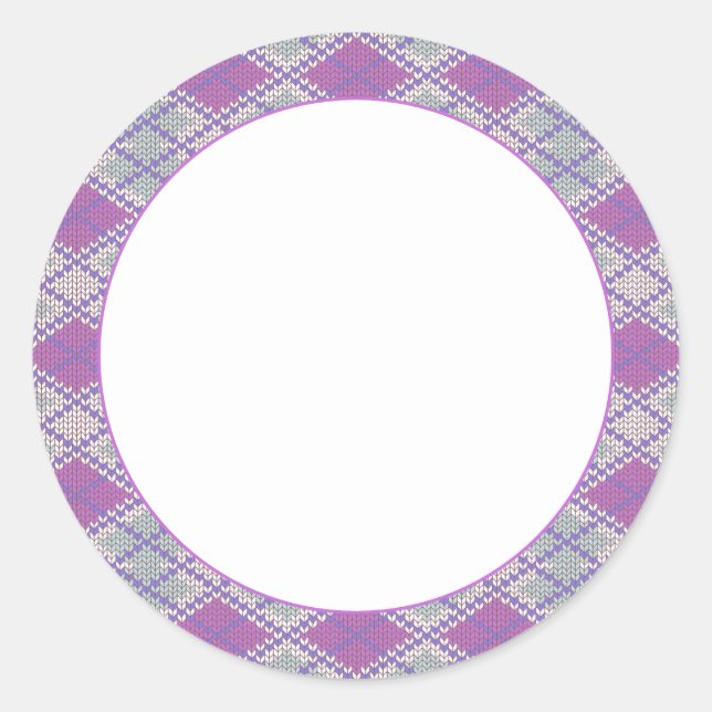 LILAC ARGYLE KNIT 1.5" Round Stickers (Front)