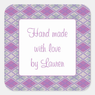 LILAC ARGYLE KNIT 3" Square "Hand Made" Stickers