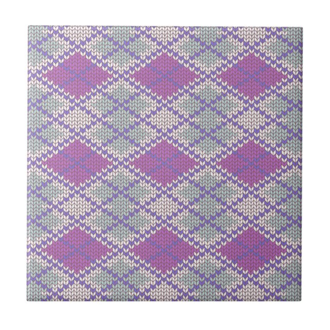  LILAC ARGYLE KNIT 4.25x4.25 Ceramic Tile (Front)