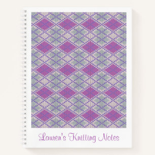 LILAC ARGYLE KNIT 8.5x11 Spiral Notebook + Text