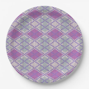LILAC ARGYLE KNIT 9" Round Paper Plates