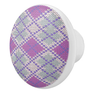 LILAC ARGYLE KNIT Ceramic Knob