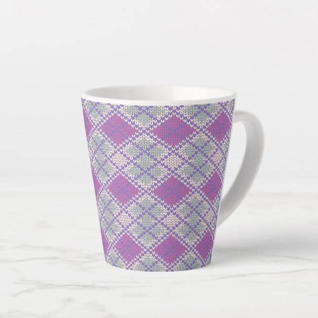 LILAC ARGYLE KNIT Latte Mug (Right Angle)
