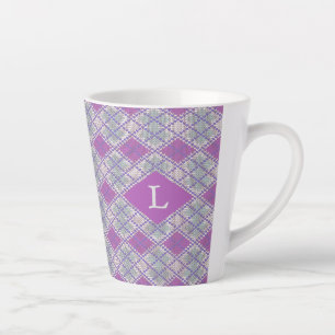 LILAC ARGYLE KNIT Latte Mug + Initial