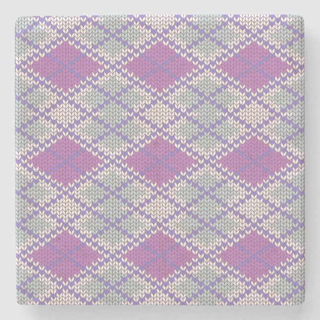  LILAC ARGYLE KNIT Marble Stone Coaster (Front)