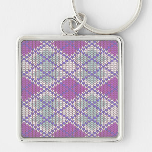 LILAC ARGYLE KNIT Premium Square Keychain