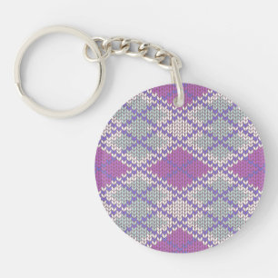 LILAC ARGYLE KNIT Round Acrylic Keychain
