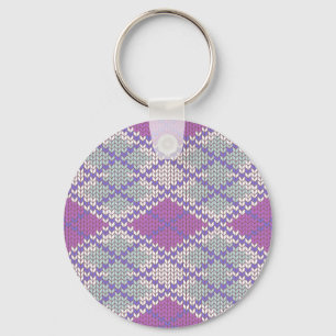 LILAC ARGYLE KNIT Round Aluminium Keychain