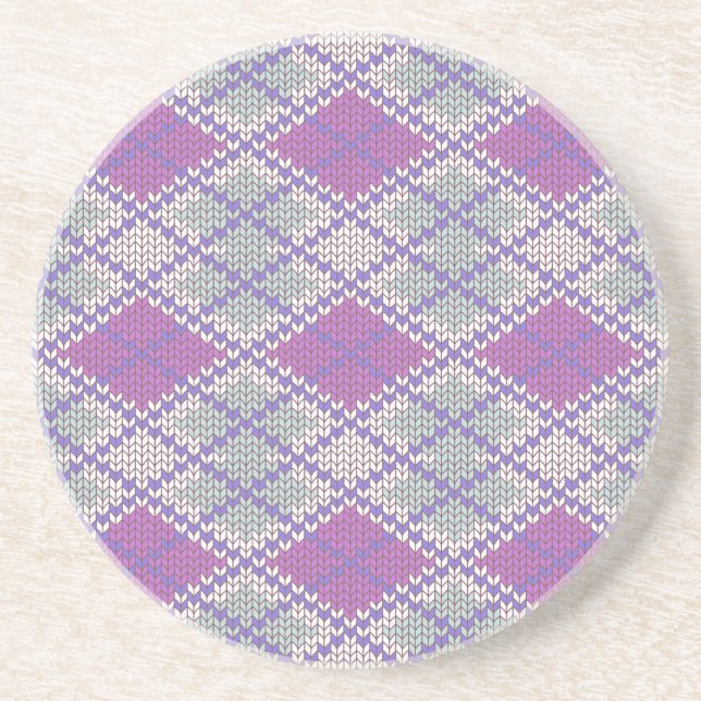  LILAC ARGYLE KNIT Round Sandstone Coaster (Front)