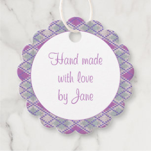 LILAC ARGYLE KNIT Scalloped Round "Hand Made" Tags