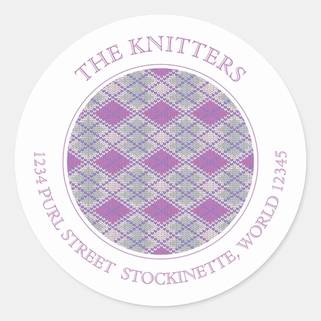 LILAC ARGYLE KNIT Small Round Address Labels  (Front)