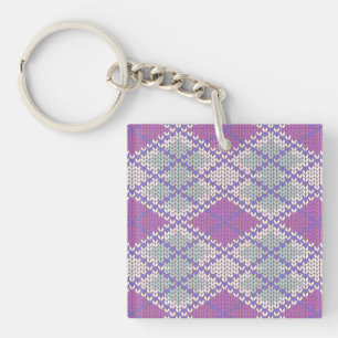 LILAC ARGYLE KNIT Square Acrylic Keychain