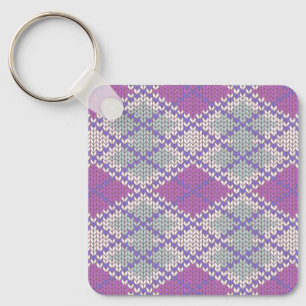 LILAC ARGYLE KNIT Square Aluminium Keychain