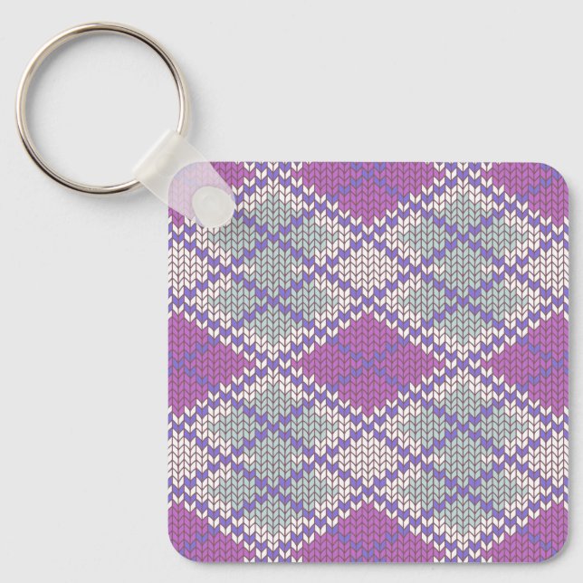 LILAC ARGYLE KNIT Square Aluminium Keychain (Front)