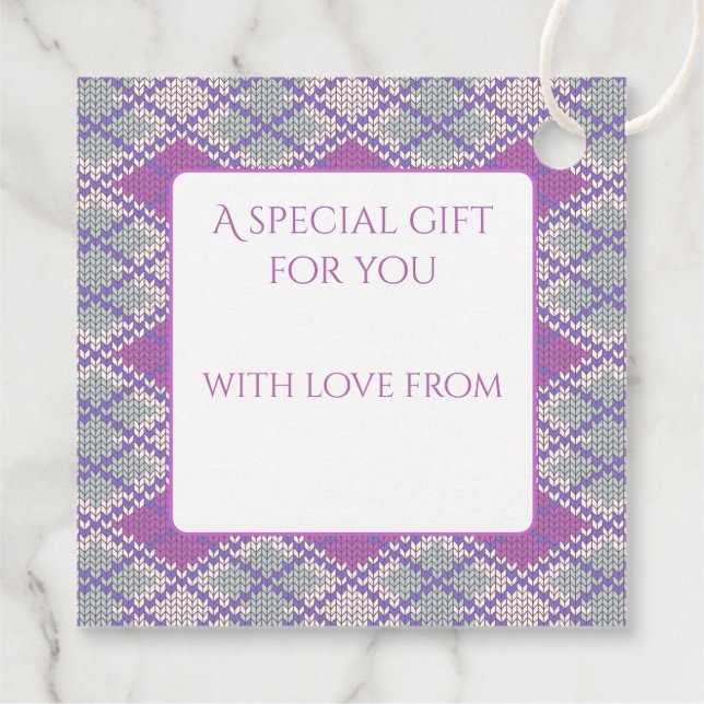 LILAC ARGYLE KNIT Square Gift Tags (Back)