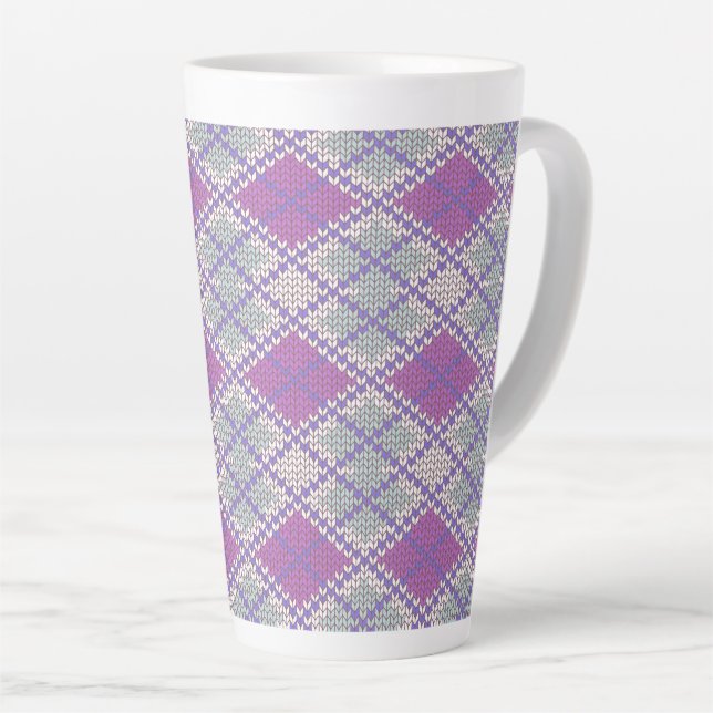 LILAC ARGYLE KNIT Tall Latte Mug (Right Angle)