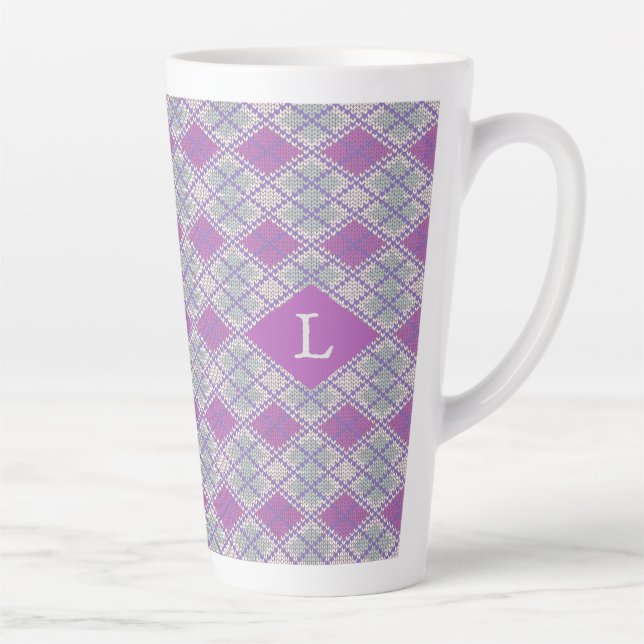 LILAC ARGYLE KNIT Tall Latte Mug + Initial (Right)
