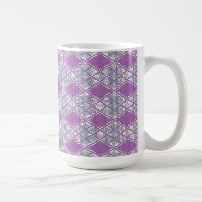 LILAC ARGYLE KNIT Tall White Mug (Right)