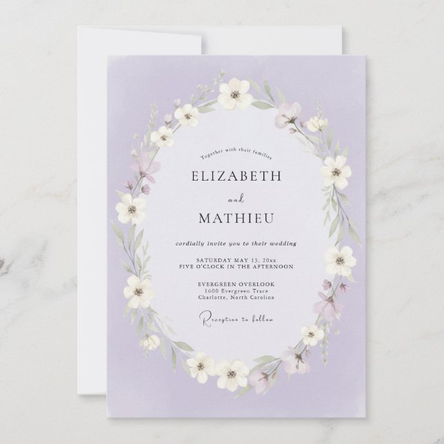 Lilac Artistic Bloom Wedding Invitation (Front)