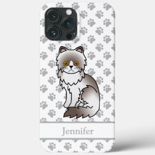 Lilac Bi-Colour Persian Cute Cartoon Cat & Name iPhone 13 Pro Max Case