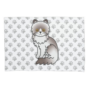 Lilac Bi-Colour Persian Cute Cartoon Cat & Paws Pillowcase