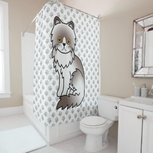 Lilac Bi-Colour Persian Cute Cartoon Cat & Paws Shower Curtain