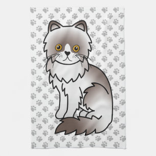 Lilac Bi-Colour Persian Cute Cartoon Cat Tea Towel