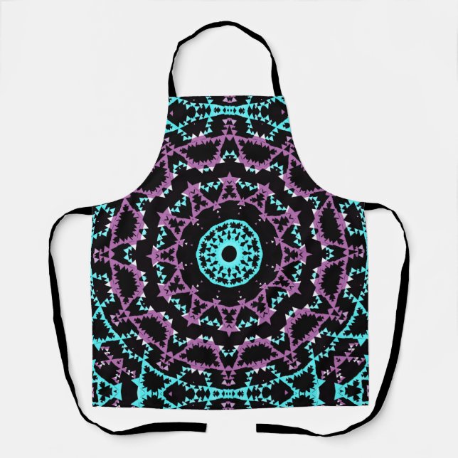 Lilac, black and turquoise mandala. apron (Front)