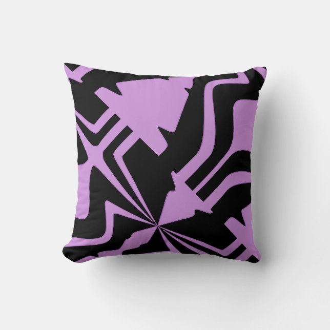 Lilac Black Diagonal Abstract Sound Wave Pattern Cushion (Front)