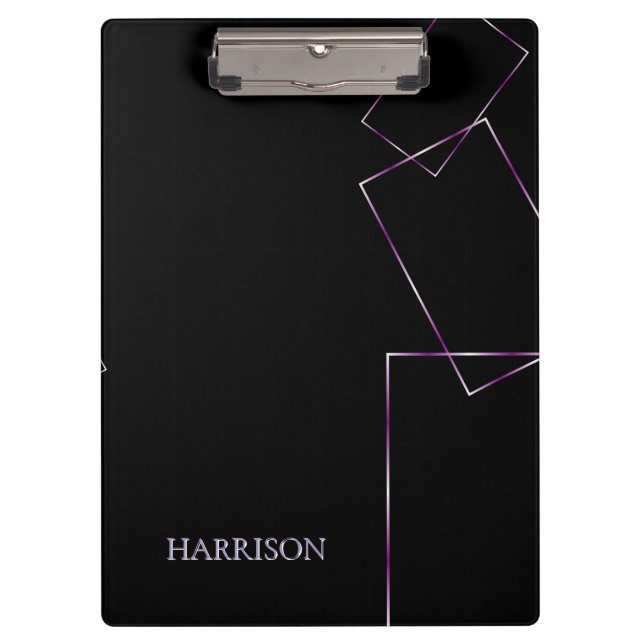 Lilac Black Geometric Frame Custom Note Clipboard (Front)