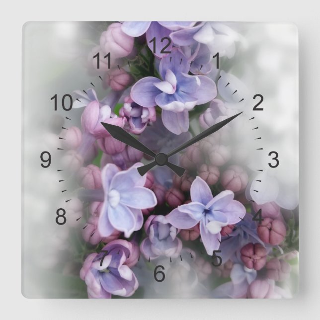 Lilac blooming square wall clock (Front)