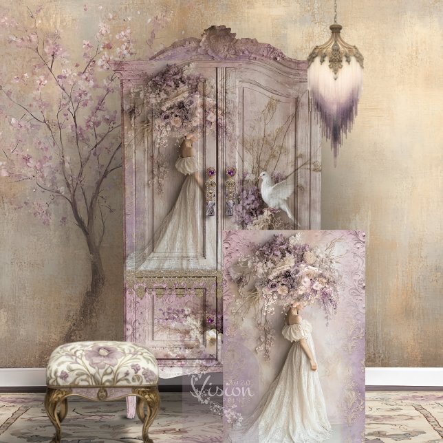 Lilac Blooms Elegant Portrait Rustic Romance Tissue Paper (Lilac Blooms, Rustic Romance, Portrait and Wild Flower Parasol, Decoupage Tissue Paper)